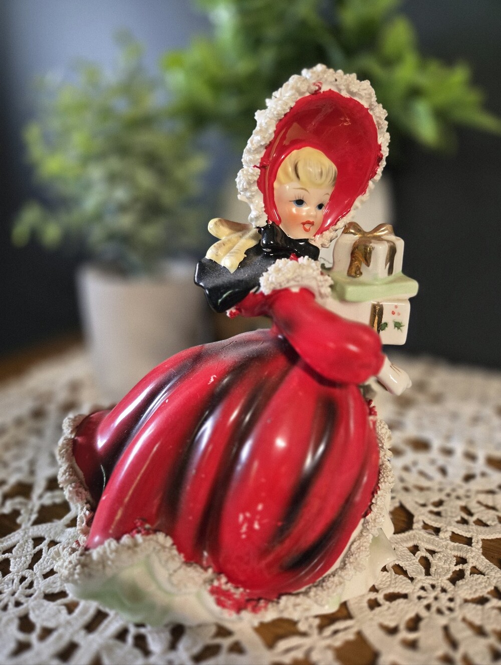 NAPCO Japan Christmas Shopper Girl Figurine with Presents